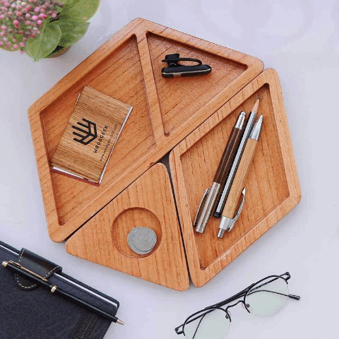 Wooden Desk Organizer 3 Piece Tray