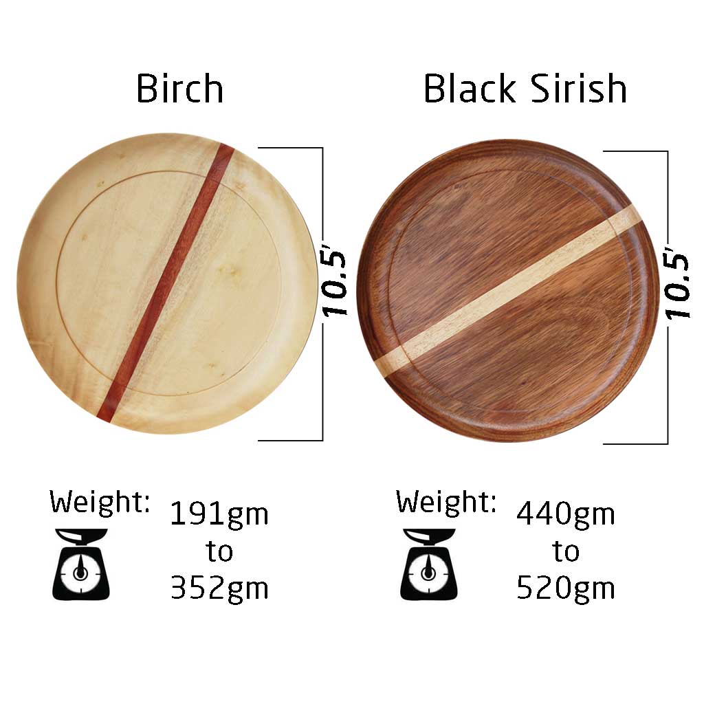 Wooden dinner plates closeup, set of 2, measurements by Woodgeek store 