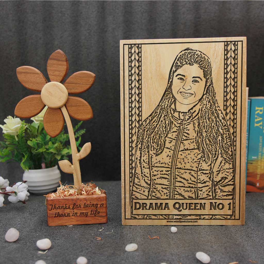 Wooden Flowers For Sister & Engraved Poster | Birthday Gift For Sister