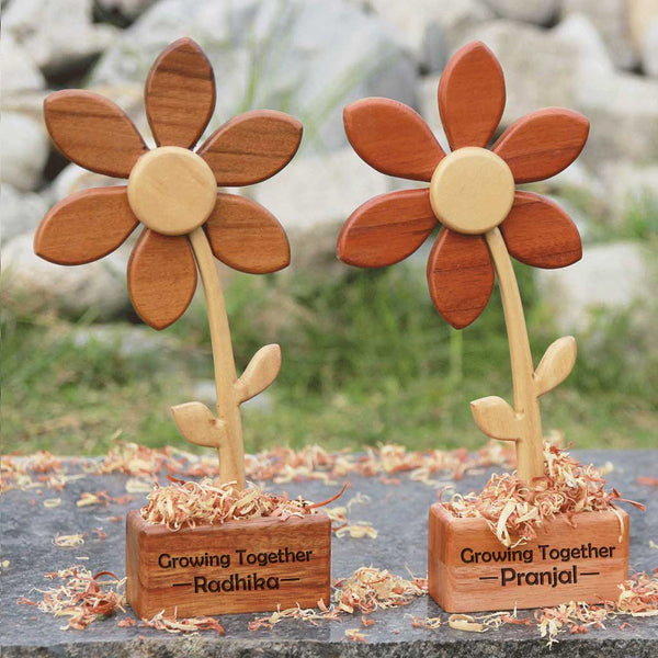 Handmade Wooden Flower Set Of 2 Gift For Couples Anniversary Gift