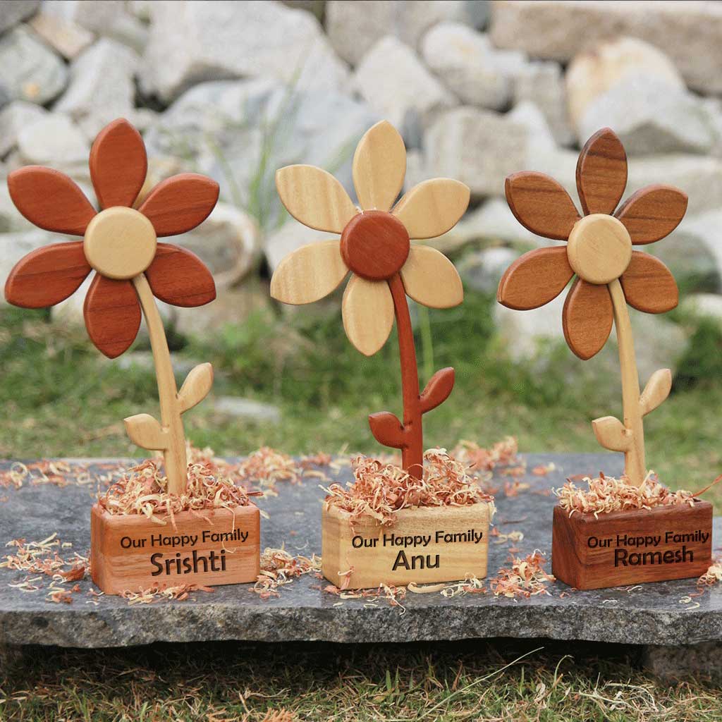 Handmade Wooden Flower: Set Of 3