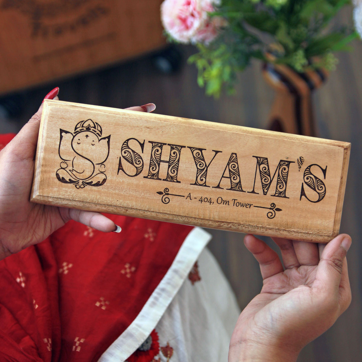 Personalized Wooden Nameplate With Flat Number