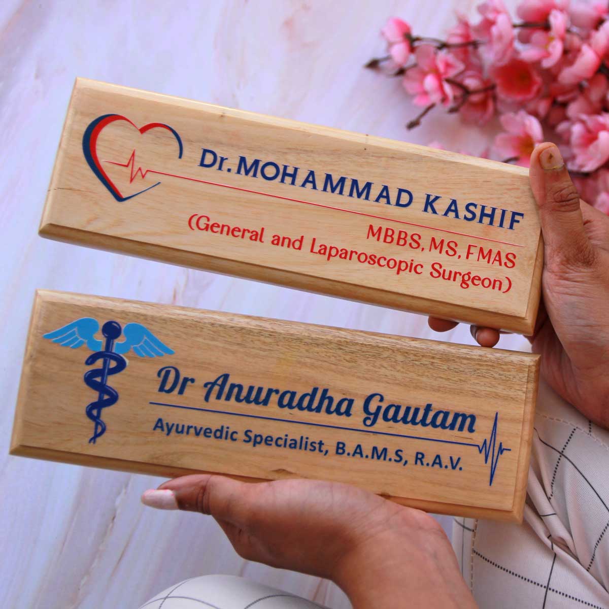 Personalized Wooden Nameplate for Doctors in Colour | Prints On Wood