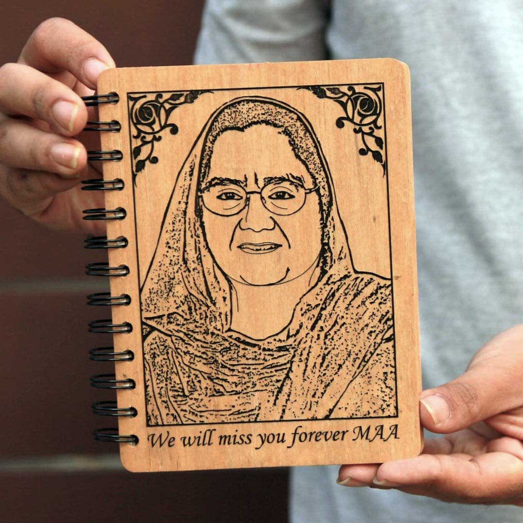 Personalized Wooden Notebook Engraved With The Memory Of A Loved One.