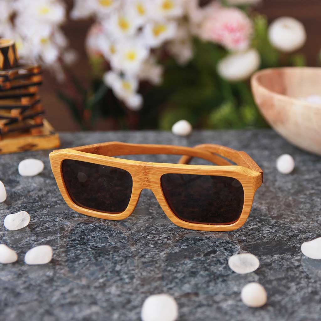 Brown bamboo wood rectangular sunglasses - The Biker - custom engraved -  woodgeekstore