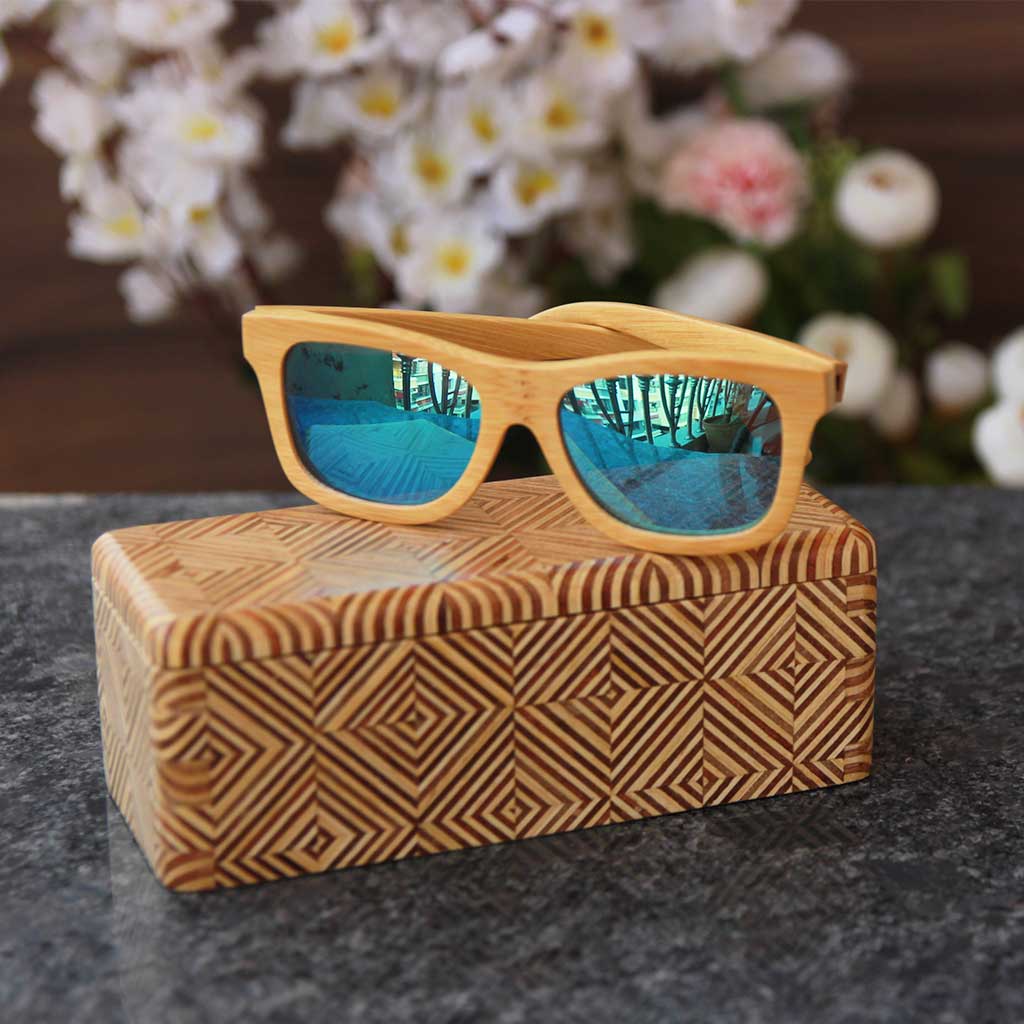 Charcoal wooden square sunglasses Journeyman mirrored lens Engraved woodgeekstore