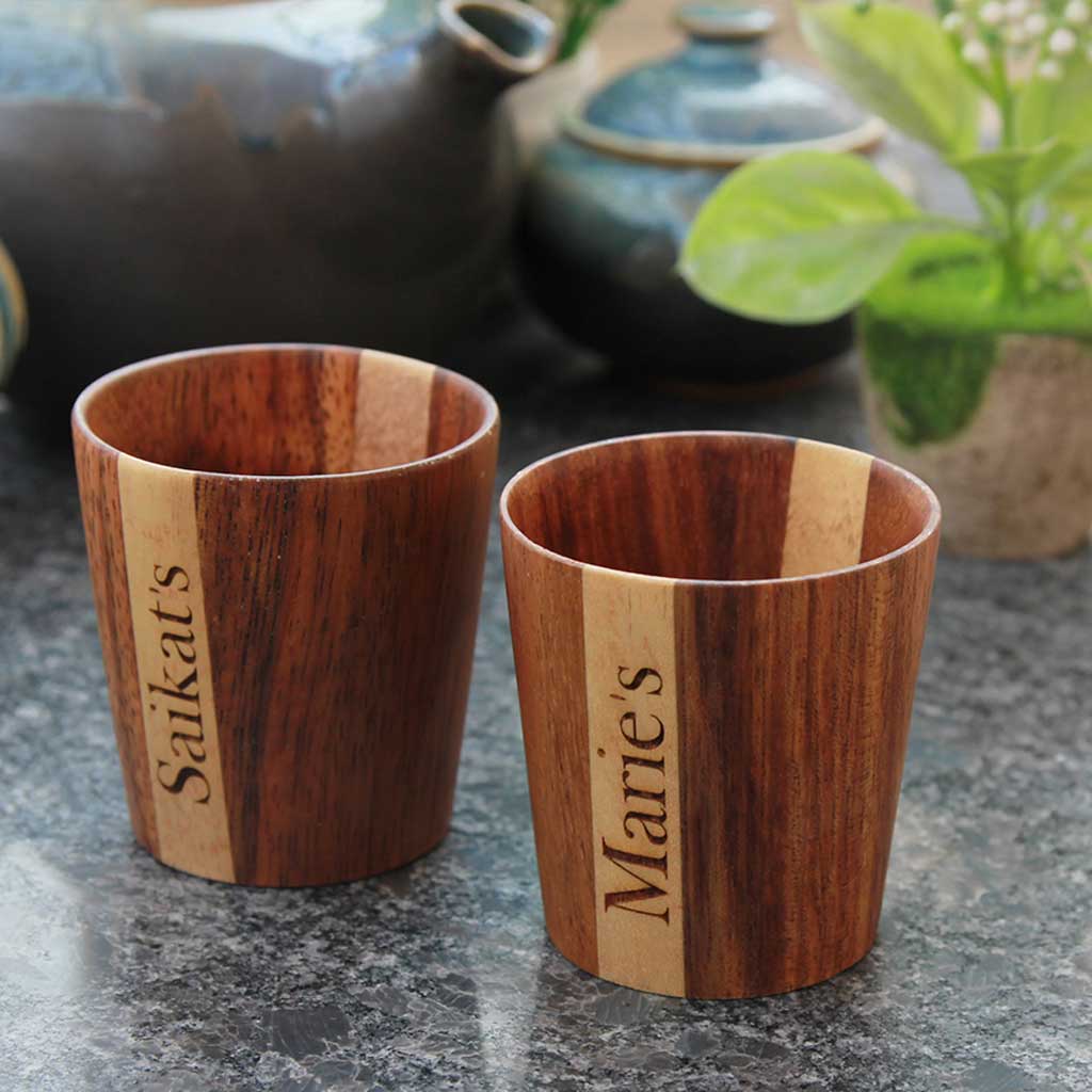 Personalized Wooden Tea & Coffee Cup Set