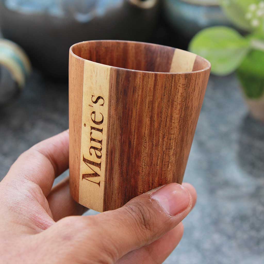 Personalized Wooden Tea & Custom Coffee Cup Set, 4oz/ 120 ml - woodgeekstore