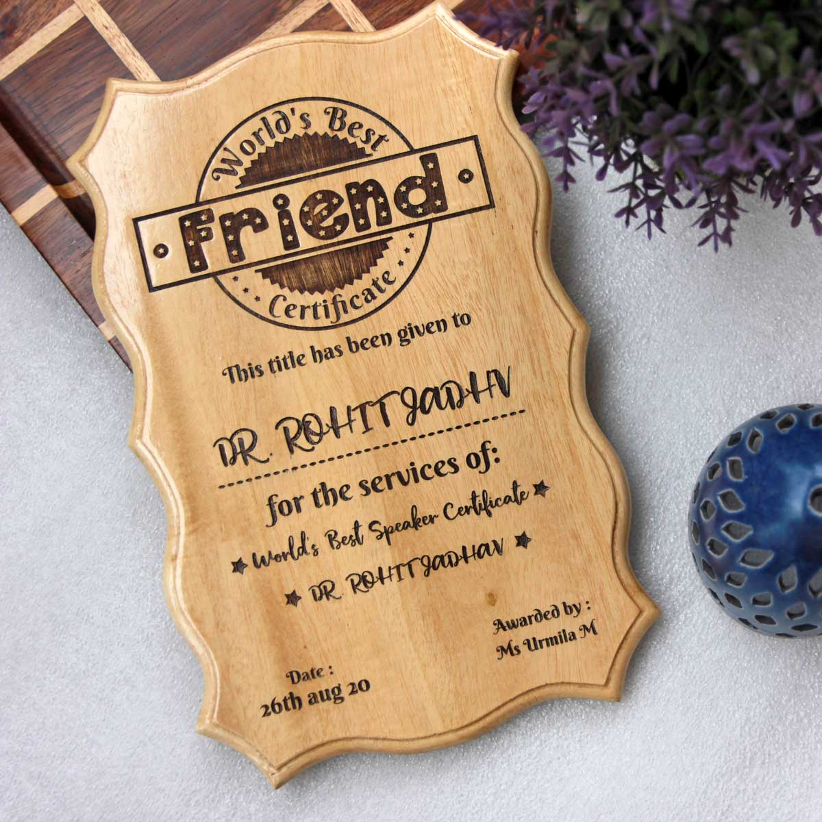 Personalized World&#39;s Best Friend Wooden Certificate
