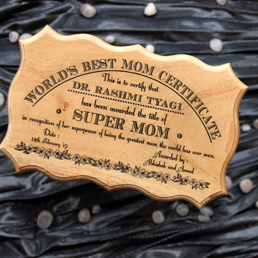 Personalized World's Best Mom Wooden Certificate